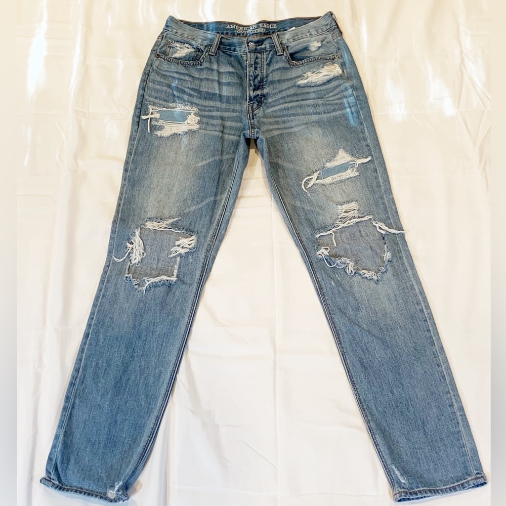American Eagle Vintage Hi-Rise Distressed Straight Leg Jeans, 8 X-Long